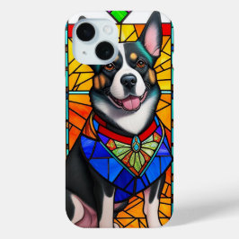 Coque Pour iPhone 15 Art en verre tendu avec un portrait de chien