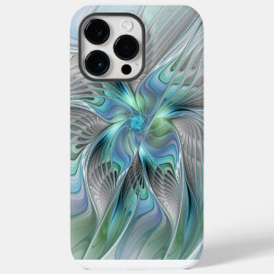 Coque Pour Pour iPhone 14 Pro Max Art fantaisiste fractal papillon bleu vert abstrai