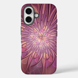 Coques iPhone 16 Art floral fractal moderne abstrait Couleurs de ba