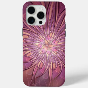 Coque iPhone 15 Pro Max Art floral fractal moderne abstrait Couleurs de ba
