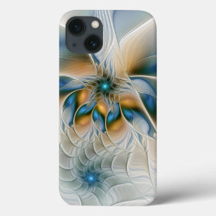 Etui iPhone 13 Art fractal abstrait et fantaisiste avec du bleu
