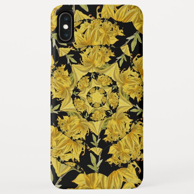Coques Case-Mate iPhone Art fractal azaléen jaune et noir (Dos)