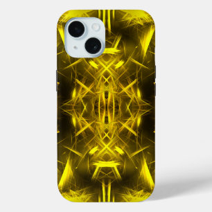 Coque Pour iPhone 15 Art fractal plasma électrique doré
