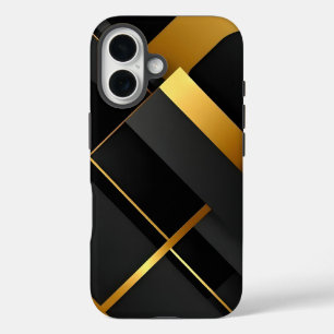 Coques iPhone 16 Art géométrique noir et or