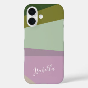 Coques iPhone 16 Art géométrique violet et vert personnalisé
