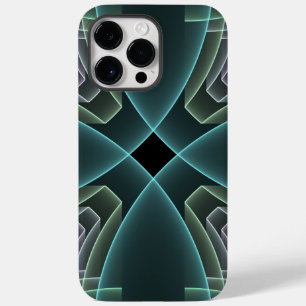 Coque Pour Pour iPhone 14 Pro Max Art graphique géométrique fractale sarcelle modern