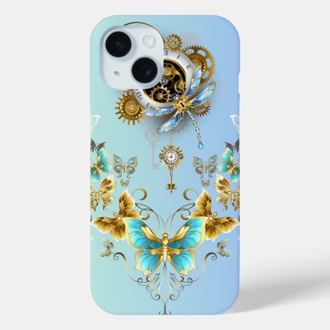 Coques Case-Mate iPhone Art graphique Steampunk turquoise, Sérénité mécani (Verso)