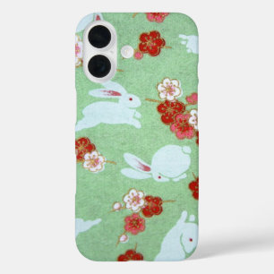 Coques iPhone 16 Art japonais : Sakuras et lapins verts