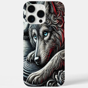 Coques iPhone 16 Pro Max Art Loup aux Yeux Bleus Nuit