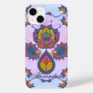 Coque Pour iPhone 14 Art Mehndi Floral, Bliss Bleus
