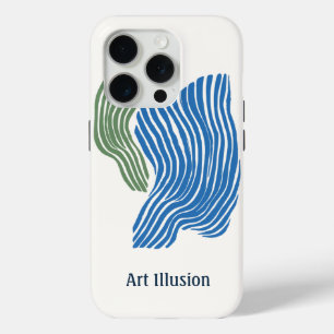 Coque iPhone 15 Pro Art minimaliste de lignes en vert et bleu