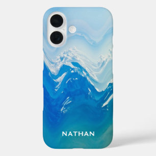 Coques iPhone 16 Art moderne Abstrait Blue Ocean Personnalisé