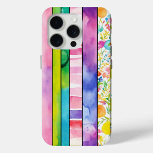 Coque iPhone 15 Pro Art Moderne Coloré Enfants Vibrant Aquarelle