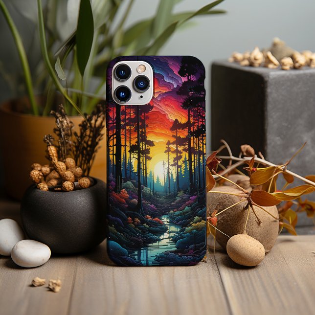 Coques Case-Mate iPhone Art néon, Forêt de pins psychédélique (Créateur téléchargé)
