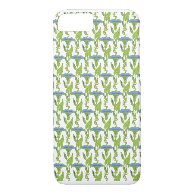 Coques Case-Mate iPhone Art Nouveau bleu Ipomoea papier peint fleuri damé (Dos)