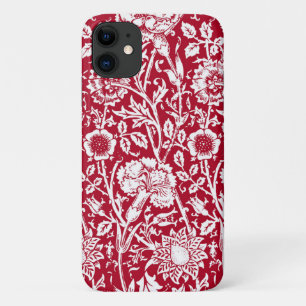 Coques Pour iPhone Art Nouveau Carnation Damask, rouge et blanc