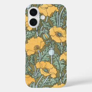 Coques iPhone 16 Art Nouveau vintage, Fleurs de pavot dans le jardi