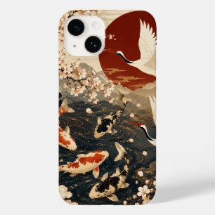 Coque Pour iPhone 14 Art personnalisé élégant de carpes koï et grues ja