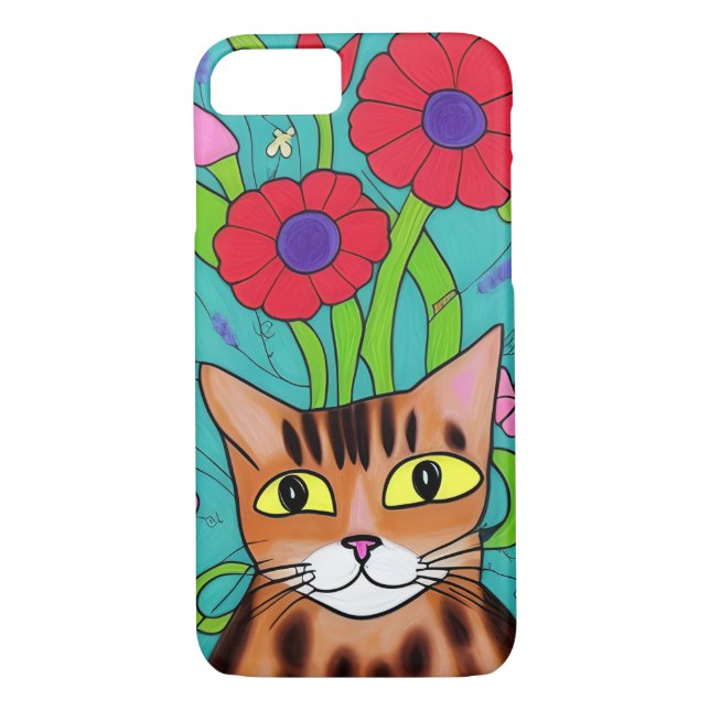 Coques Case-Mate iPhone Art populaire Chat et Fleurs Whimsical (Dos)