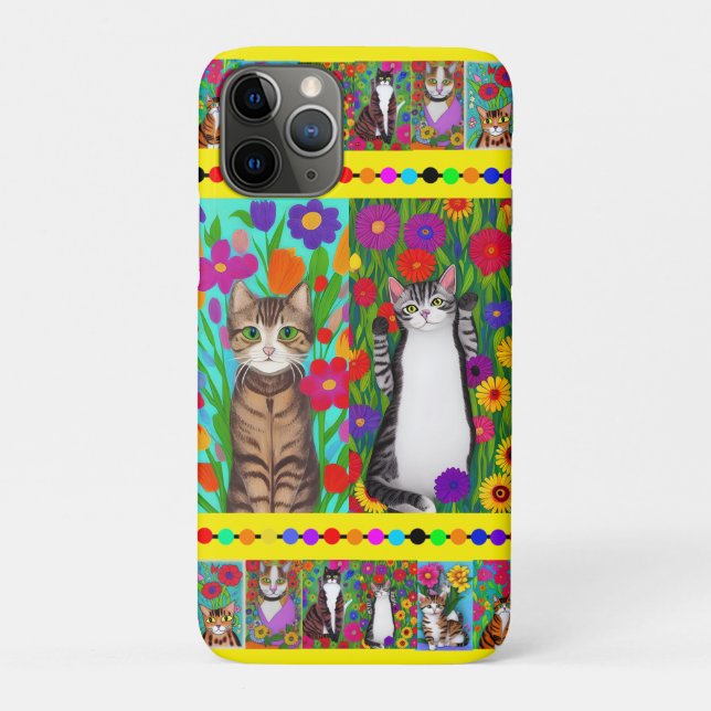 Coques Case-Mate iPhone Art populaire Style Whimsical Chat et Fleurs (Dos)
