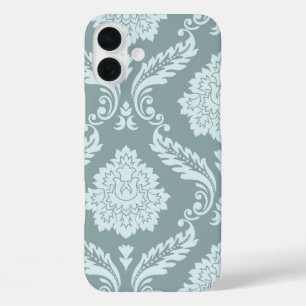 Coques iPhone 16 Plus Art Rococo Damassé I Bleu Canard Œuf+Turquoise