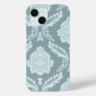 Coque Pour iPhone 15 Art Rococo Damassé I Bleu Canard+Turquoise