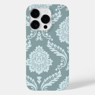 Coque Pour iPhone 14 Pro Art Rococo Damassé I Bleu de Canard+Turquoise