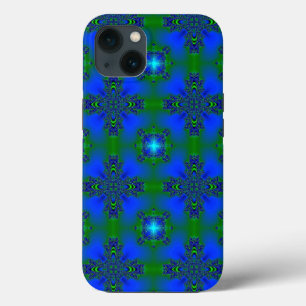 iPhone 13 Coque Artdeco en style rétro grün blau und sterne