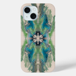 Coque Pour iPhone 15 Artistic Fluid Abstract in Aqua & Green 