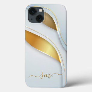 Case-Mate iPhone Case Aspect 3-D métal Calligraphie Initiales Or Blanc