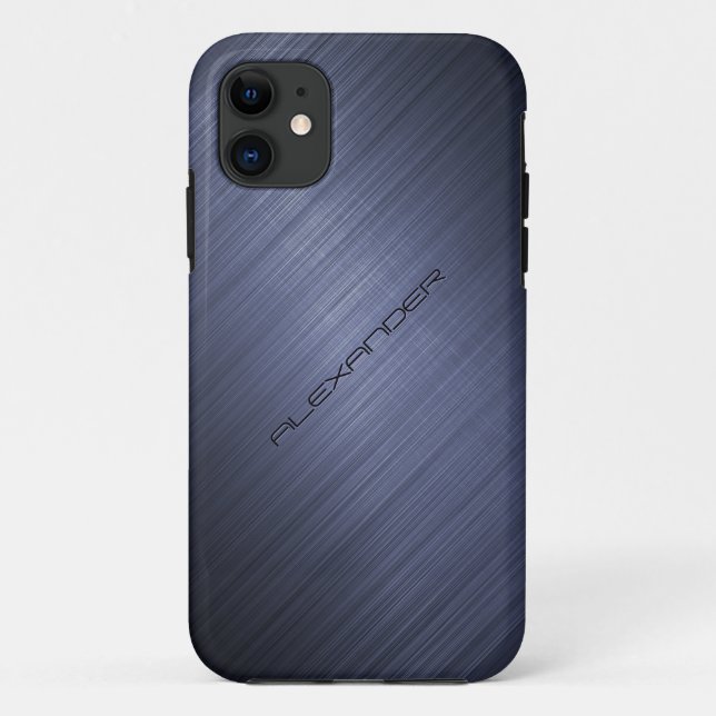 Coques Case-Mate iPhone Aspect métallique en aluminium brossé bleu foncé 2 (Dos)