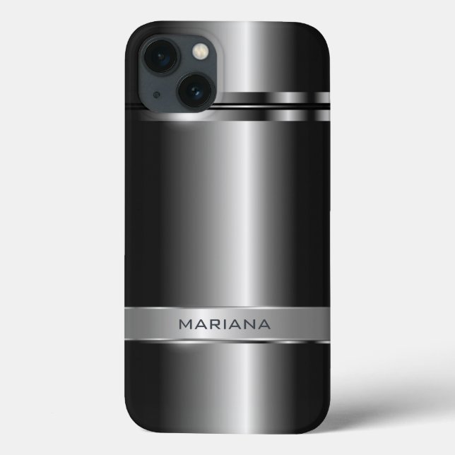 Coques Case-Mate iPhone Aspect Métallique Gris Sombre Et Acier Inoxydable (Verso)