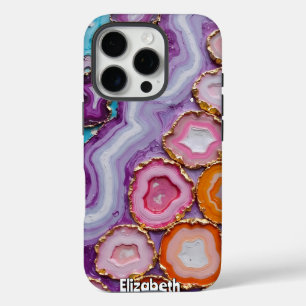 Coques iPhone 16 Pro Assortiment de tranches d'agate compensées en or