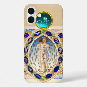COQUES iPhone 16 PLUS ASTROLOGIE ANTIQUE, SIGNES ZODIAQUES MONOGRAMME BL