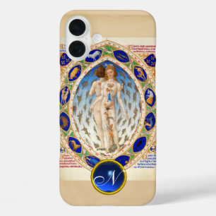 COQUES iPhone 16 PLUS ASTROLOGIE ANTIQUE, SIGNES ZODIAQUES MONOGRAMME BL