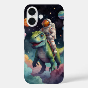 Coques iPhone 16 Astronaute sur Dino dans l'espace