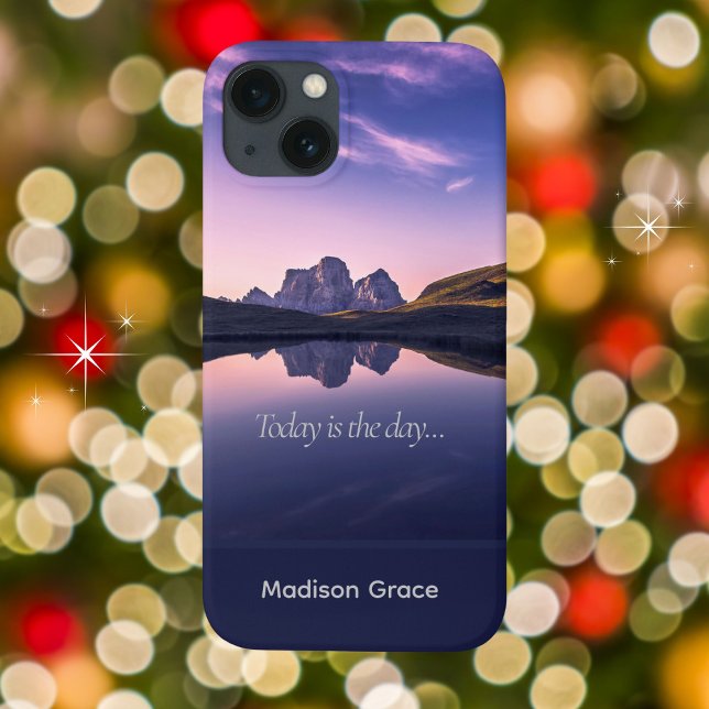 Coques Case-Mate iPhone Aujourd'hui est le jour, Serene Mountain Lake (Customize with your name and phrase, or leave blank. Goes great on all variety of phone cases.)