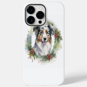 Coque Pour Pour iPhone 14 Pro Max Australian Shepherd Christmas Wreath Festive Pup