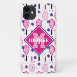 Case-Mate iPhone Case Avec nom & initiale, raquettes de tennis rose & vi