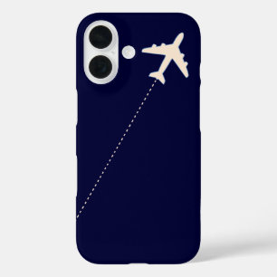Coques iPhone 16 Avion de voyage avec ligne pointillée