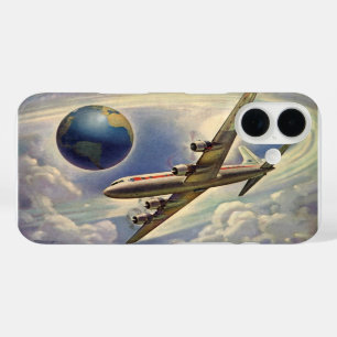 Coques iPhone 16 Avion vintage volant autour du monde dans les nuag