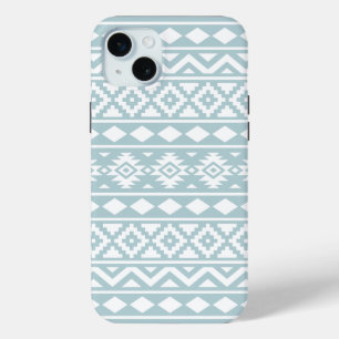 Coque iPhone 15 Mini Aztec Essence Ptn III Blanc sur Canard Oeuf Bleu