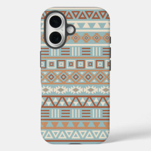 Coques iPhone 16 Aztec Influence Motif Crème Bleue Terracottas
