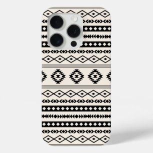 Coque iPhone 15 Pro Aztec noir sur crème Motifs mélangés Motif