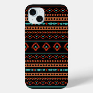 Coque iPhone 15 Mini Aztec Rusts Turquoise Noir Motifs mélangés Motif