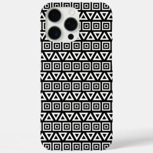 Coques iPhone 16 Pro Max Aztec Triangles+Motif Carré blanc sur noir