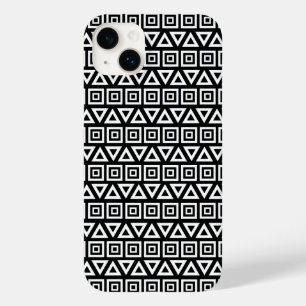 Coque Pour iPhone 14 Plus Aztec Triangles+Motif Carré blanc sur noir