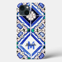 Azulejo Motif espagnol Carreaux marine Monogramme 