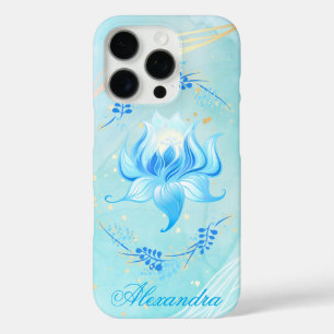 Coques iPhone 16 Pro Azure Bloom - Lotus Art Turquoise et blanc
