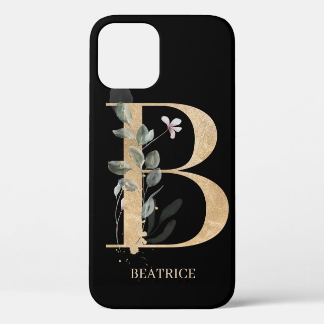 Coques Case-Mate iPhone B Monogramme Floral Personnalisé (Verso)